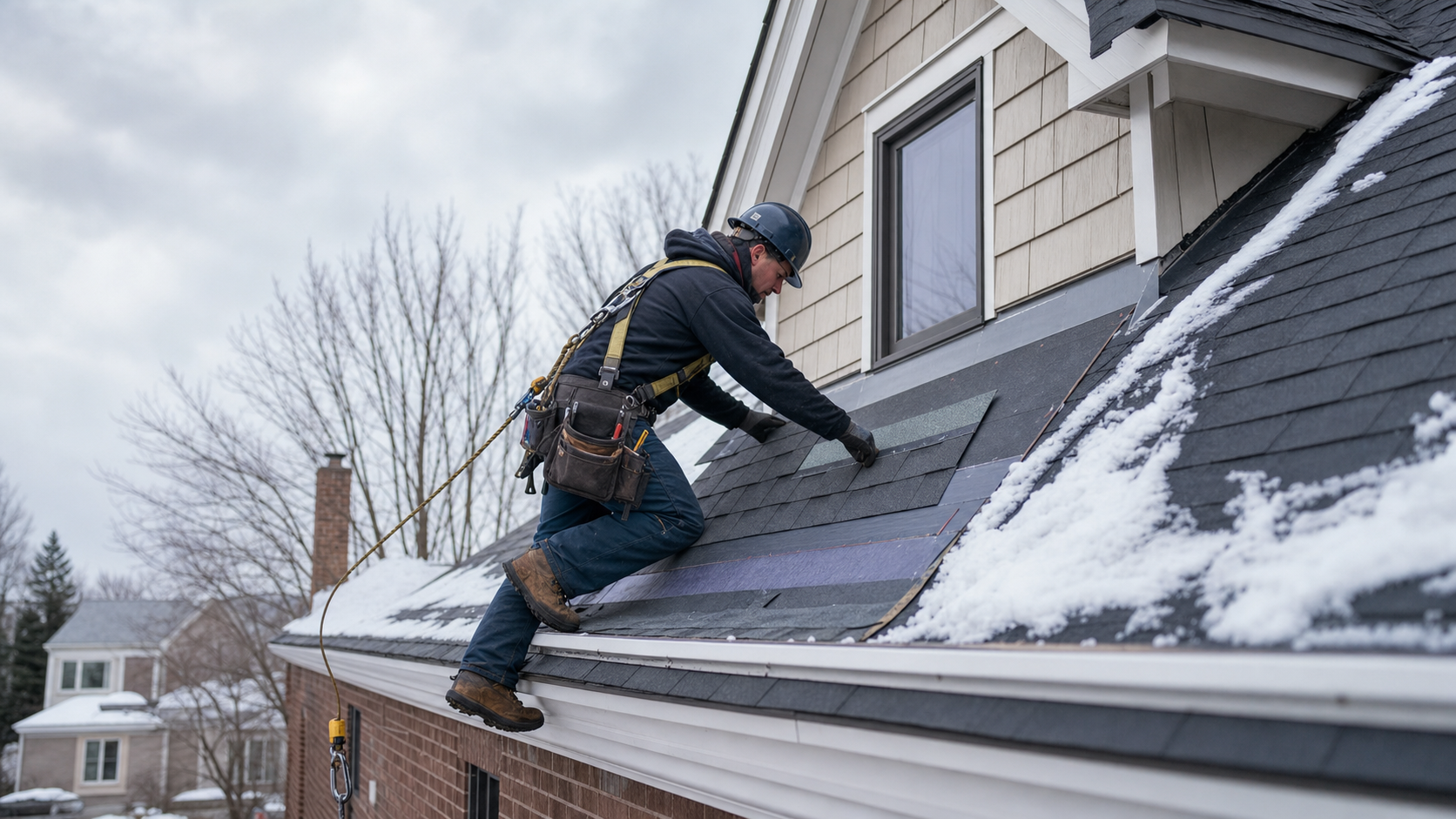 Professional roofer working on a Chattanooga-area home